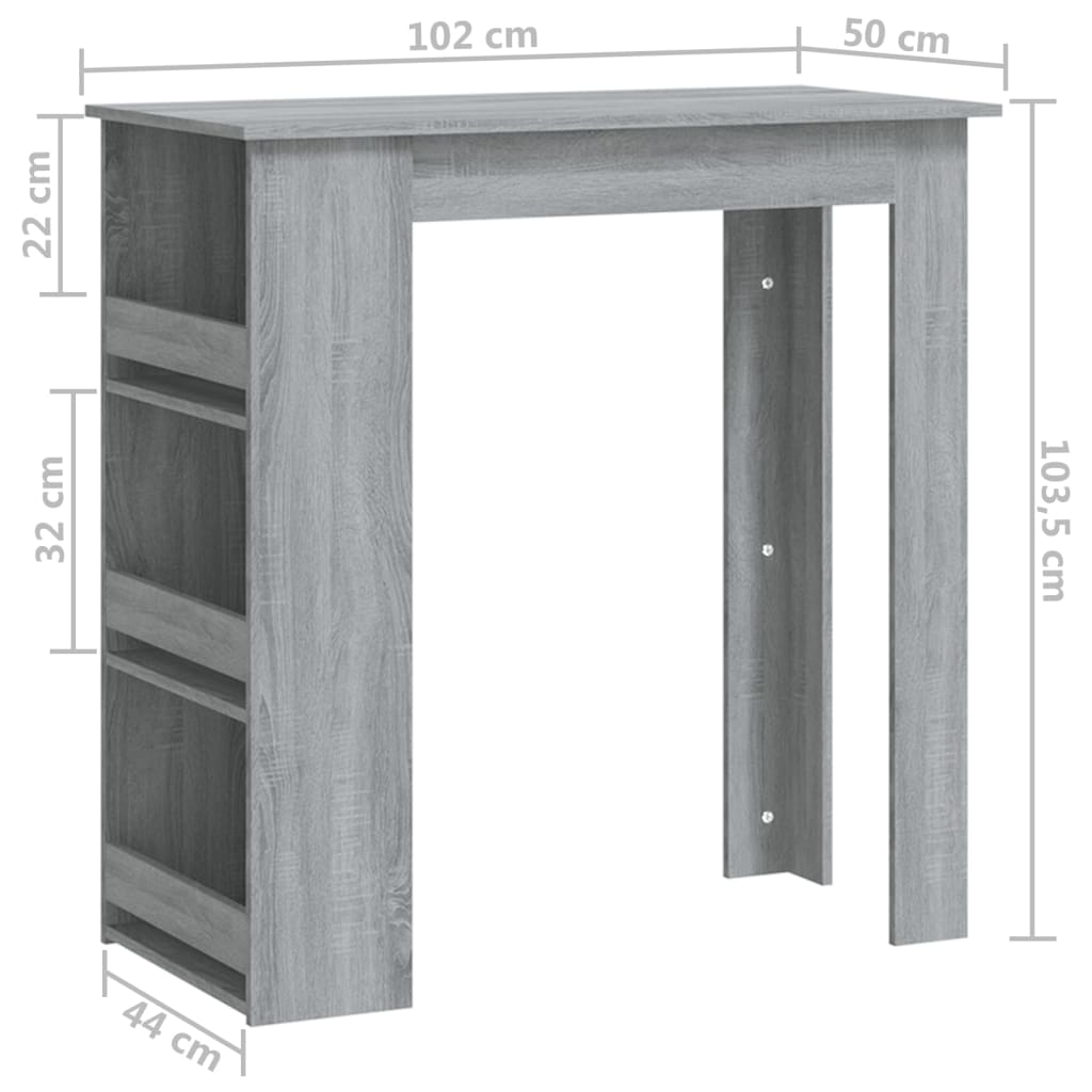 Vidaxl Bartisch mit Regalen, Sonoma Eiche Grau, 102X50X103,5 Cm