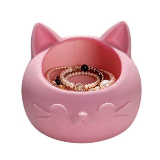 3D Printed Cat Head Pen Holder, Cute Desktop Storage Container, Wide Mouth Sundries Container for Keys Pens Makeup Brush Bracelets Rings