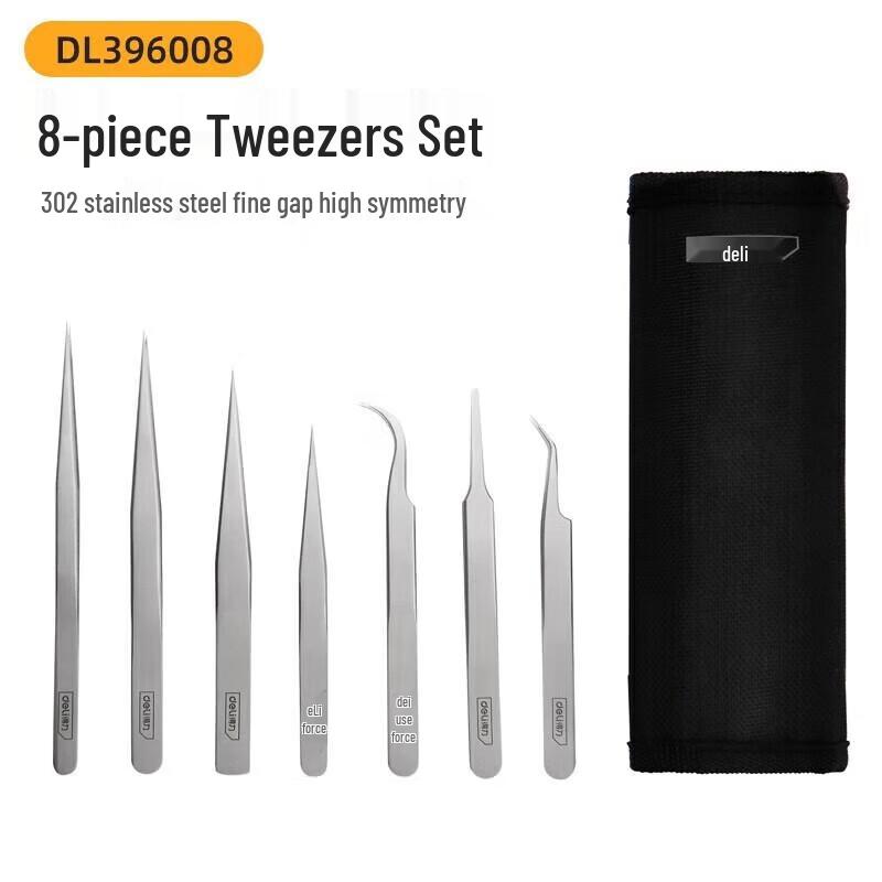 Deli 8-Piece Stainless Steel Tweezer Set