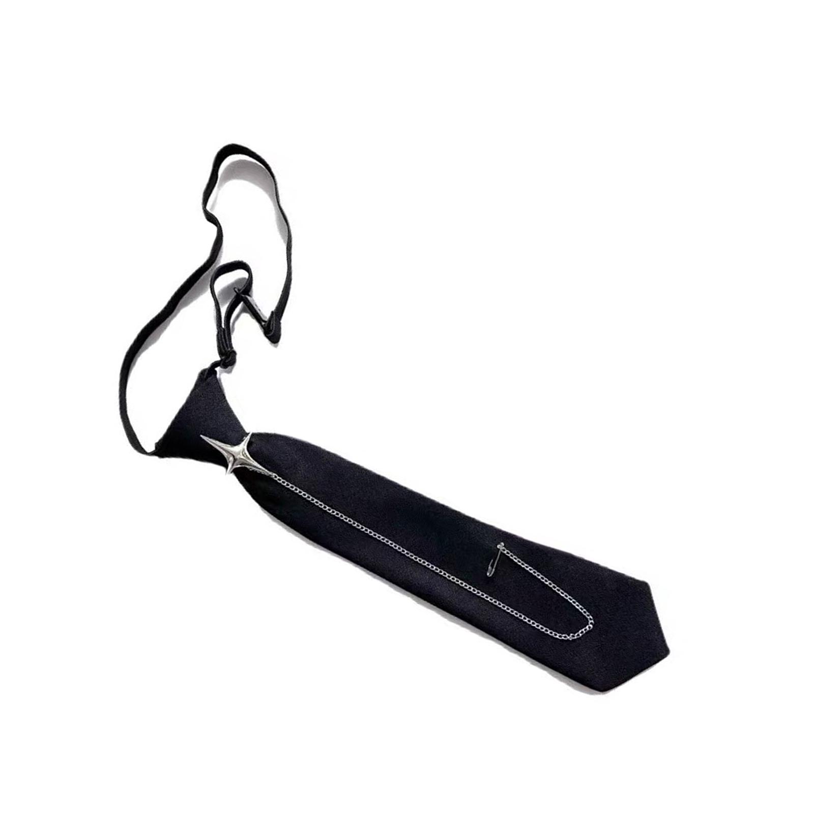 

Unisex Punk Crosses Pin Chain Pre Tied Tie Adjustable Strap Black Necktie Neckwear for Youthful Campus Uniform Outfits 1