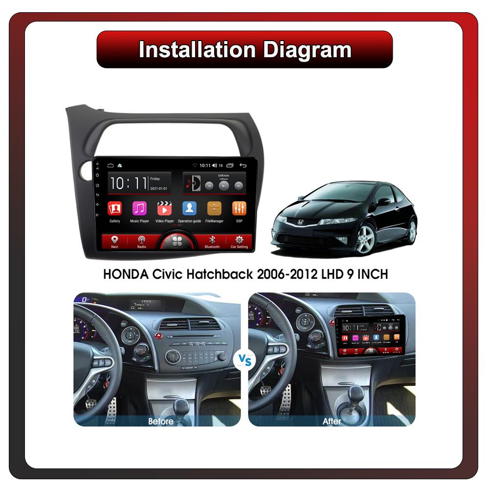 2Din Android Car-Play Car Radio,Honda Civic Hatchback 2006-2011,Multimedia Player Head Unit Stereo GPS Navigation BT WIFI,2+32GB