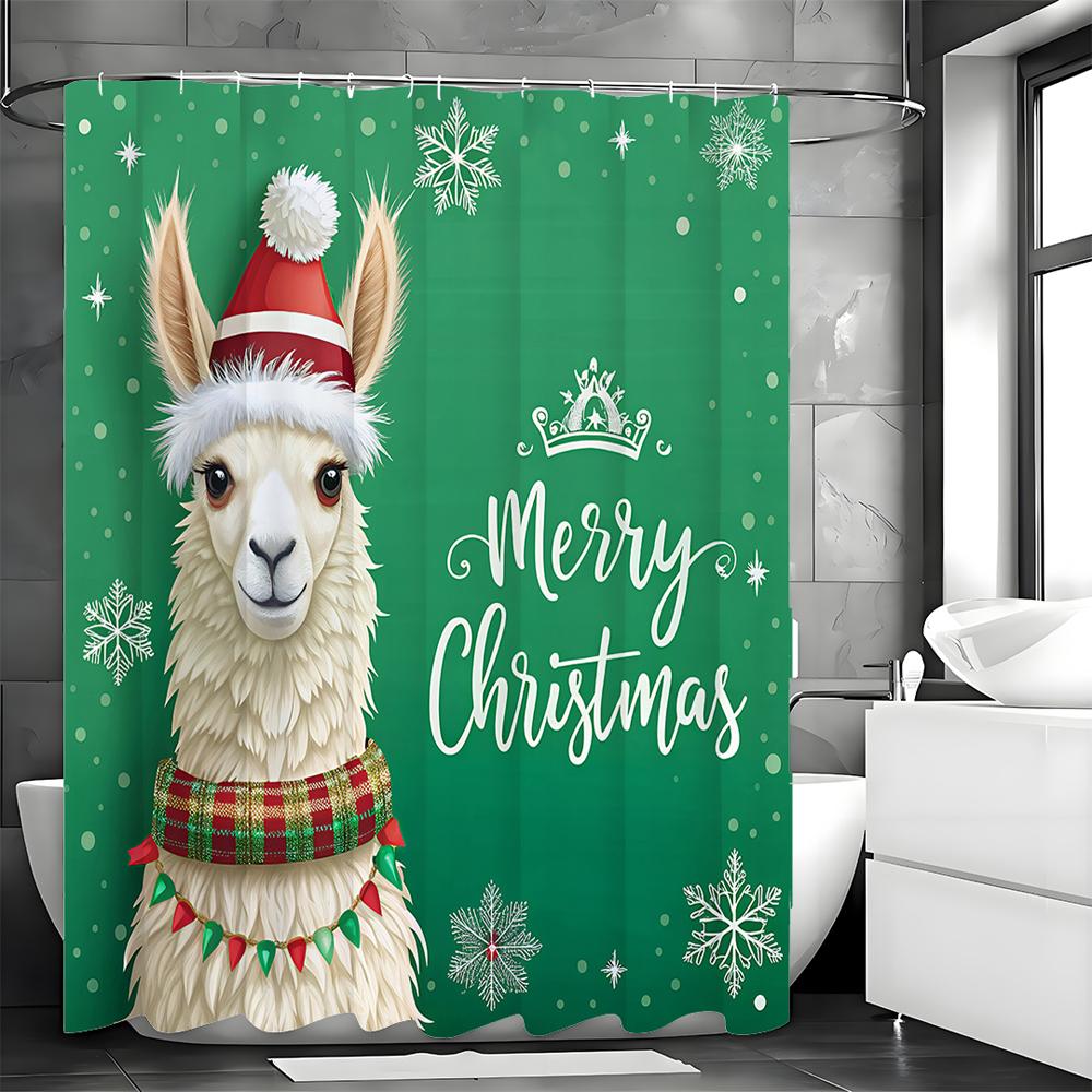 

Счастливого Рождества Шапка Альпаки Рождественская Занавеска для душа Снежинка, Декоративная занавеска для душа для ванной комнаты, Водонепроницаемая занавеска для душа с 90*180cm