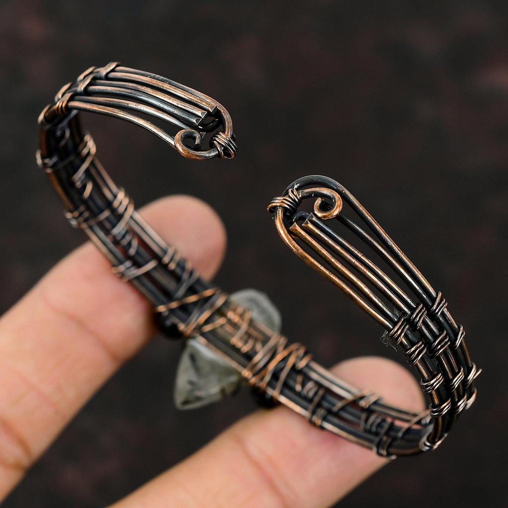 Black Rutile Copper Cuff Bracelet Black Onyx Beads Cuff Copper Wire Wrapped Jewelry Adjustable Bangle Gemstone Copper Cuff Handmade Bracelet