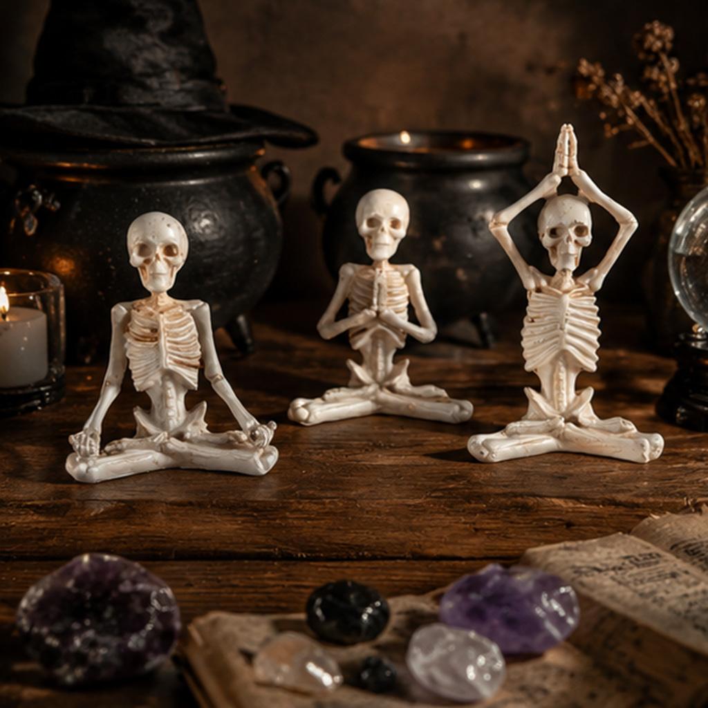 Skelett Yoga Figur Harz Meditation Statue Gotische Dekoration Zen Schädel Pose Schreibtisch Ornament Halloween Geschenk