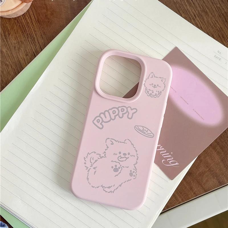 Cute Line Puppy for Apple 17promax Mobile Phone Case iPhone16 Glutinous Rice 14 Cartoon 13 Soft Cover 15