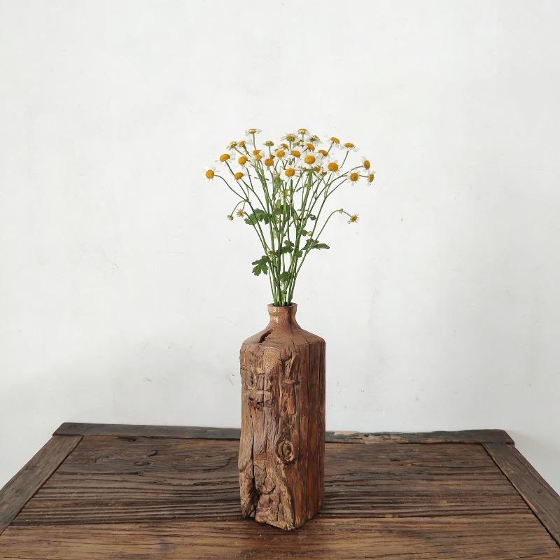 Wood Flower Vase Wabi-sabi Style Flower Arrangement Vases Retro Dining Table Vase Ornaments Living Room Decorative Accessories