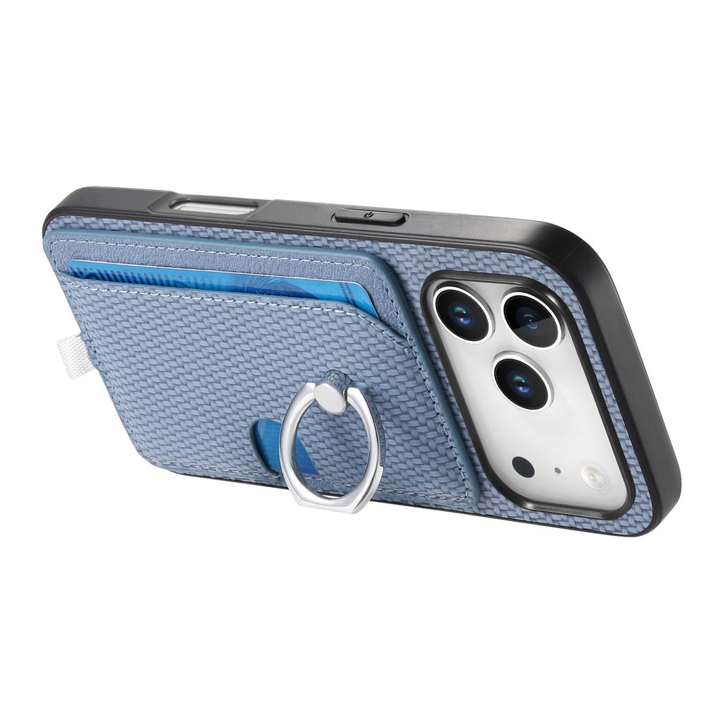 For iPhone 17 Pro Case Ring Kickstand Leather Back Cover with Magnetic Detachable Card Holder