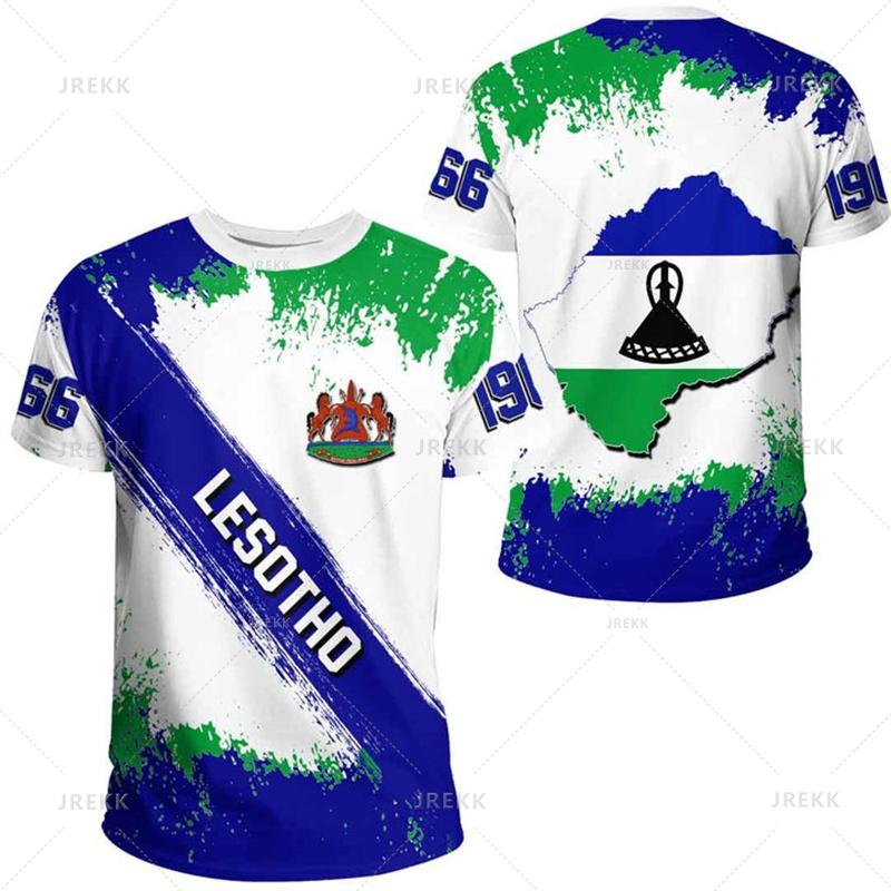 The RepublicOf Lesotho Map Flag 3D Printing T Shirt Lesotho Coat Of Arms Graphic Short Sleevs T Shirts Vintage Mens Clothing Top