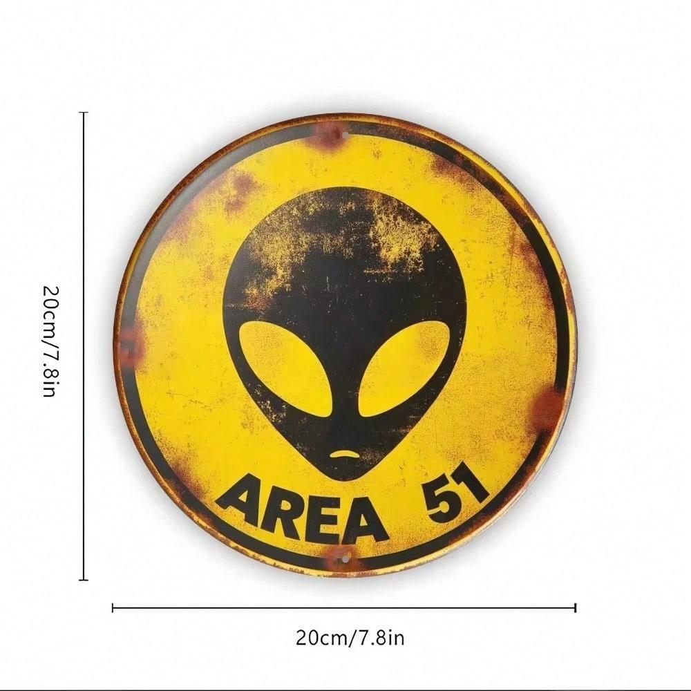 Vintage Area 51 UFO Metal Tin Sign Alien Decor Retro Wall Art