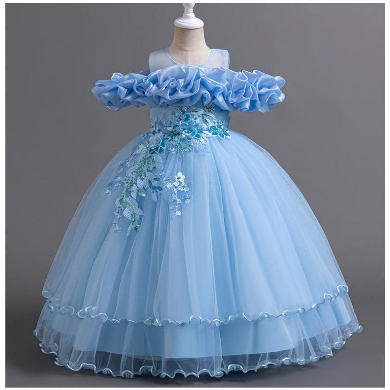 Girls Kids Princess Long Tulle Dress Birthday Party Formal Occasion Dress