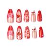 24 pieces of almond cat's eye wearing nail exquisite red cherry bow handmade point diamond nail art