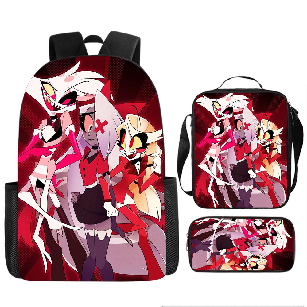 Hell Inn Hazbin Hotel student backpack cartoon backpack three piece set backpack shoulder bag pencil case