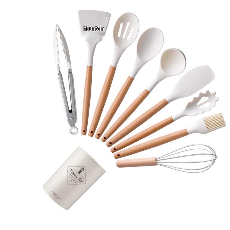 ZISIZ Lightweight Wood Handle Silicone Cooking Utensil Set