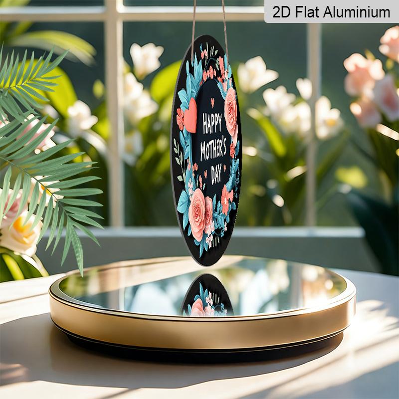 2D Flach, 1 Stück Vintage Muttertag Rundes Aluminium-Wandschild - Rosa Rosen & Türkiser Blumenkranz mit Text 'Alles Liebe zum Muttertag', Herz-Ausschnitte
