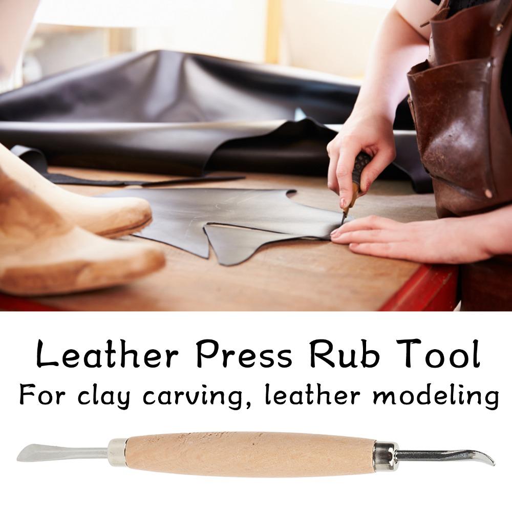 2pcs Double Head Leather Carving Tools Wooden Handle Leather Press Rub Tool  For Polymer Clay