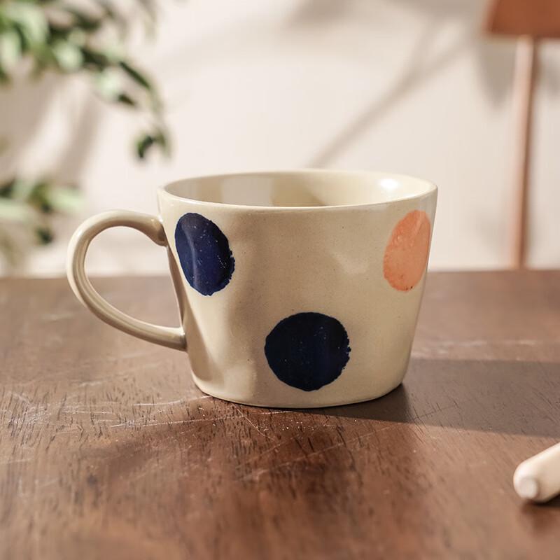 Shangqi Blue Orange Polka Dot Ceramic Coffee Mug Set