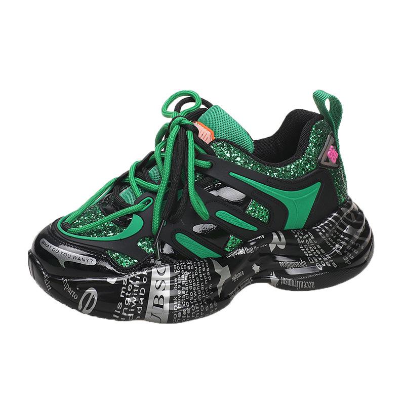 

Daddy shoes sneakers women s 2025 autumn and winter Internet celebrity tide shoes round head lace-up muffin sole casual shoes women s explosion 40 зелёный