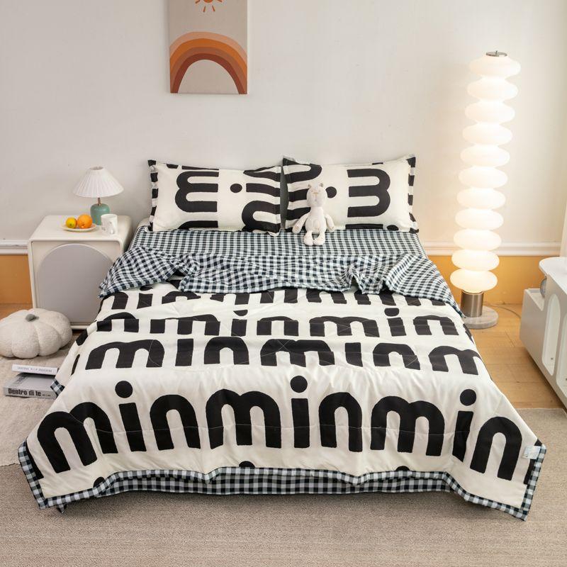 

Boys Quilt Cover Four-Piece Set Non-Cotton 100% Cotton Quilt Cover Bed Single Student Dorm Bedding Three-Piece Set Men 150x 200cm single Summer Trendy-Grey
