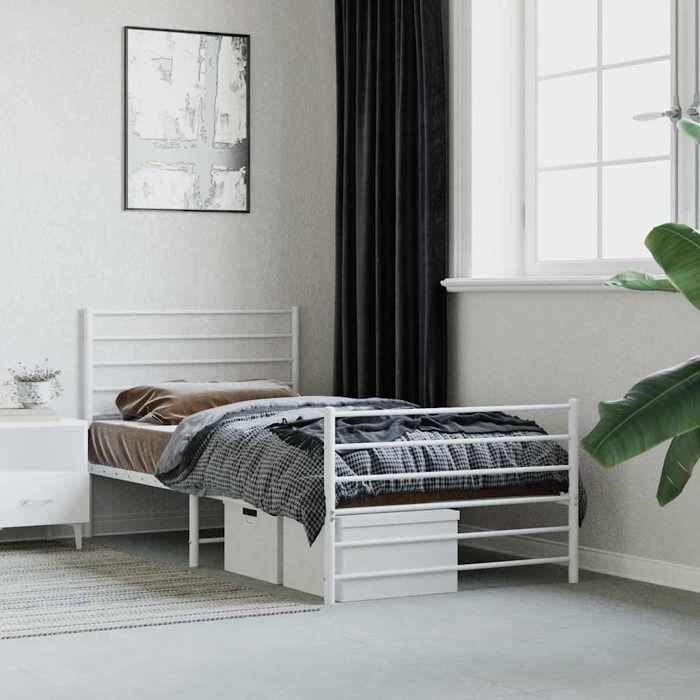 VidaXL Metal Bed Frame with Headboard-Footboard White 75x190 Cm 352376