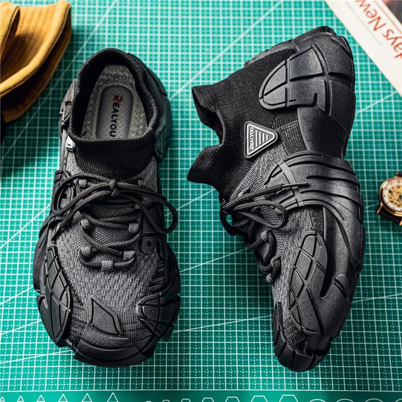 Men'S Sock Knit Chunky Platform Sneakers Breathable Thick Sole Casual Shoes Shock Absorbing Streetwear Outdoor Sports Trainers