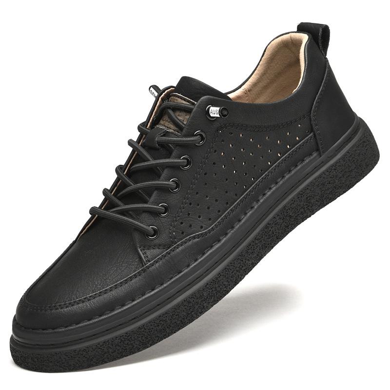 Men s Cowhide Retro Lace-up Summer Board Shoes - Breathable, Trendy, Casual 42