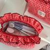 Beeren-Spitzenbesetzter Vichy-Kosmetiktasche Große Kapazität Tragbarer Reise-Organizer Damen Studentin Rüschenrand Kosmetiktasche