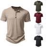 Men Summer T-shirt Solid Color Pullover Buttons O Neck Short Sleeves Daily Wear Thin Mid Length Breathable Men Top Men Clothes