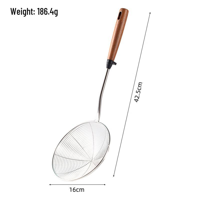 Thickened Stainless Steel Skimmer with Wooden Handle