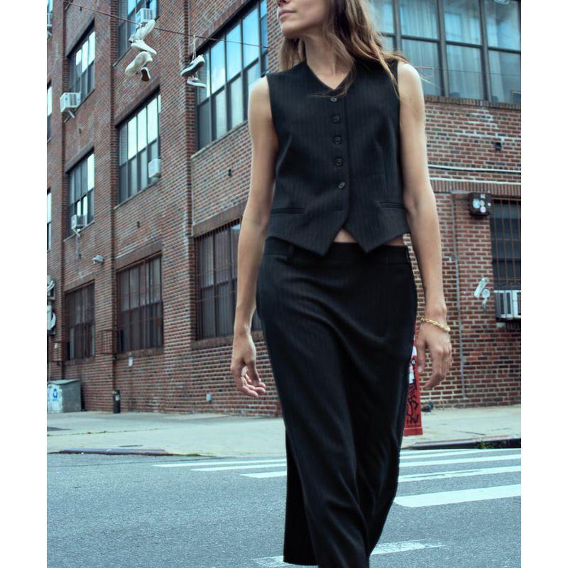 Fashion Casual Two-Piece Suit Women's Stripes Classic Vest 8351601 Pinstripe Midi Dress 8242601