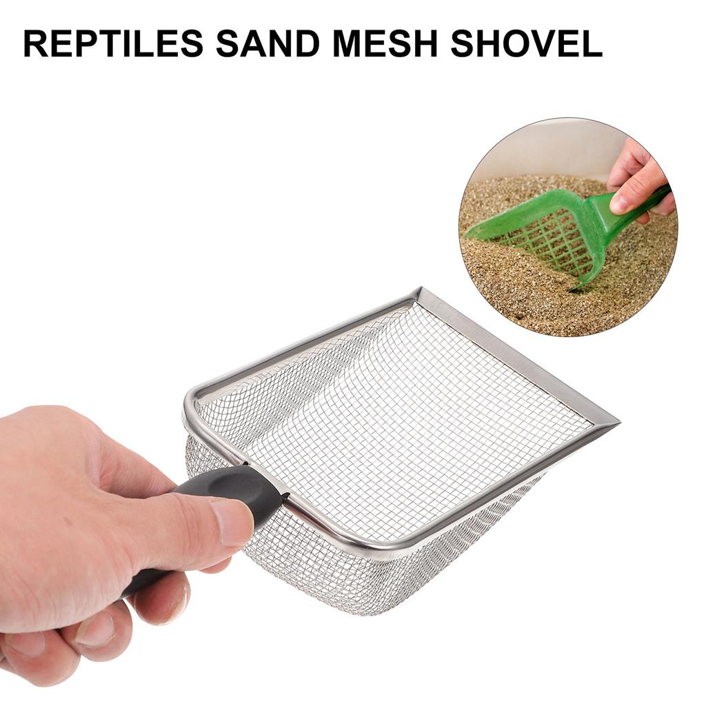 1pc Stainless Steel Reptile Sand Shovel Filtering Mesh Litter Scooper Substrate Cleaner Fine Bedding Sifter Metal Scoop Tool