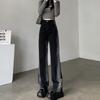 Gradient Black High-Waisted Wide-Leg Jeans for Women - Autumn/Winter Style with Contrasting Colors and Loose, Floor-Length Fit