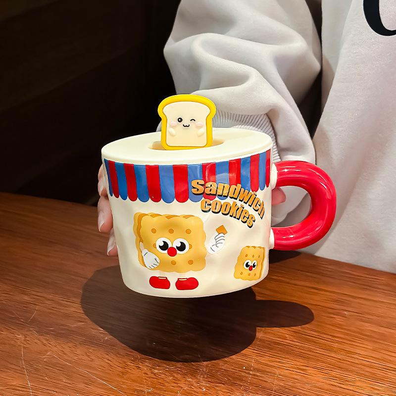 Cute Cartoon Mug with Lid Spoon Ceramic Cup for Girls with High Appearance Office Water Cup Practical Birthday Gift