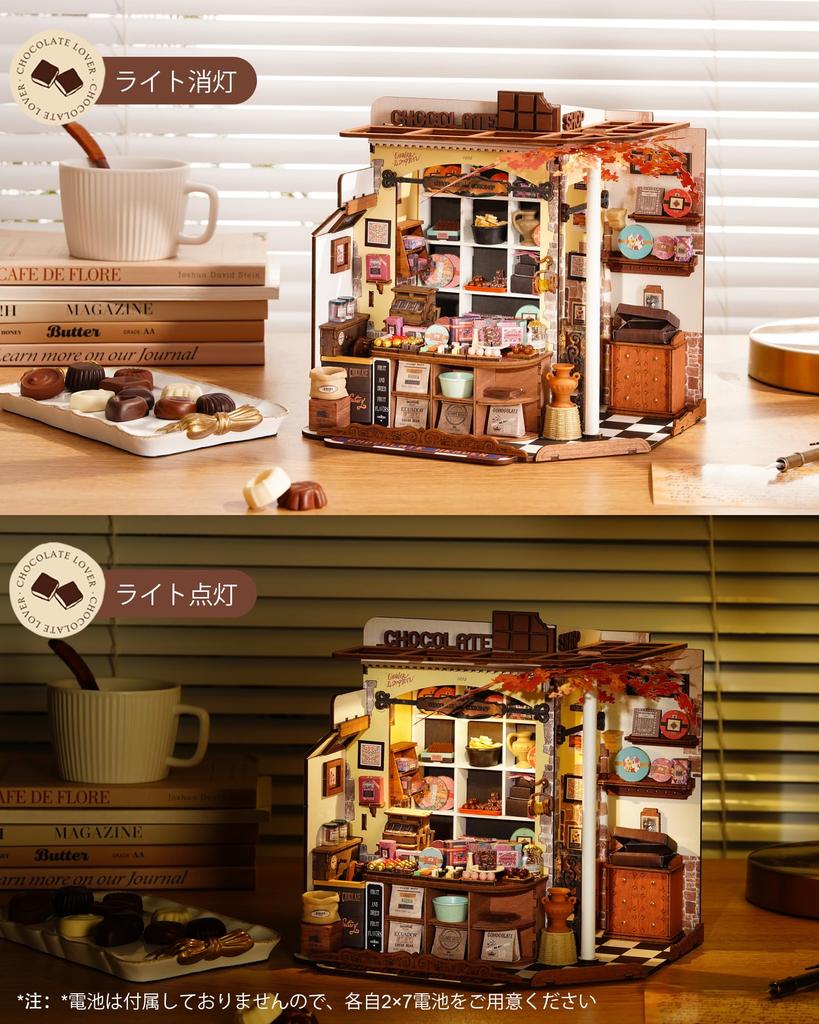 Rolife Miniature House Kit Dollhouse DIY LED 3D Puzzle Chocolate Shop Handmade Kit Doll's House