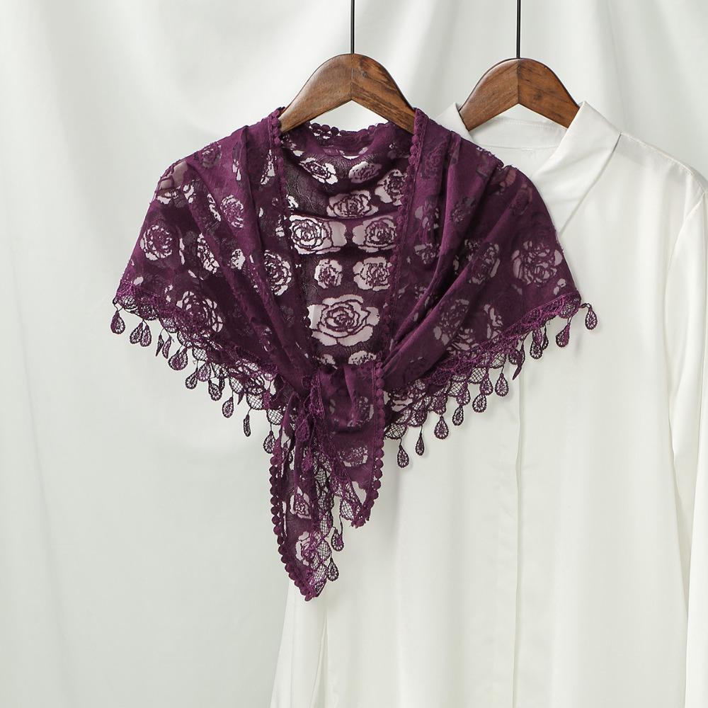 Кружевной Треугольный Шарф-Накидка на Шею Белый Кружевной Шарф На Бедра Простые Цветочные Шарфы Вечеринка фиолетовый