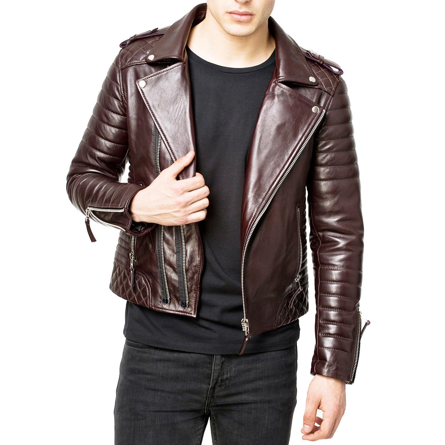 

SkinOutfit Men s Genuine Lambskin Brown Leather Jacket Stylish Motorcycle Bomber Biker Outerwear MJ 56 M коричневий