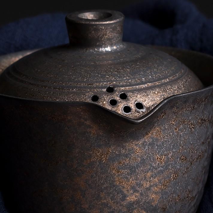200ml Ceramic Gilded Glaze Teapot Vintage Kung Fu Tea Set Japanese Handheld Teapot