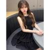 French Small Fragrant Style Black Vest Neck Dress Female Summer Small Temperament Waist Thin Birthday Cake Dress