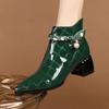 Glossy Short Boots Women'S Autumn Winter New Style Versatile Medium Heel Thick Heel Pointed Toe Side Zipper Soft Painted Leather