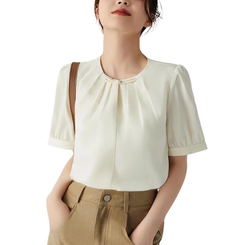 La Chapelle New Chinese Style Pleated T-shirt M грязно-белый