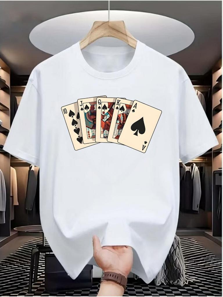 Men'S Casual Digital Print T-Shirt with Poker Pattern - Made Of, Featuring a Round Neck, Short Sleeves, Street Hip-Hop Style