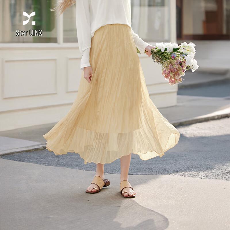 Xiangying Women s Irregular High-Waist Pleated Midi Skirt S