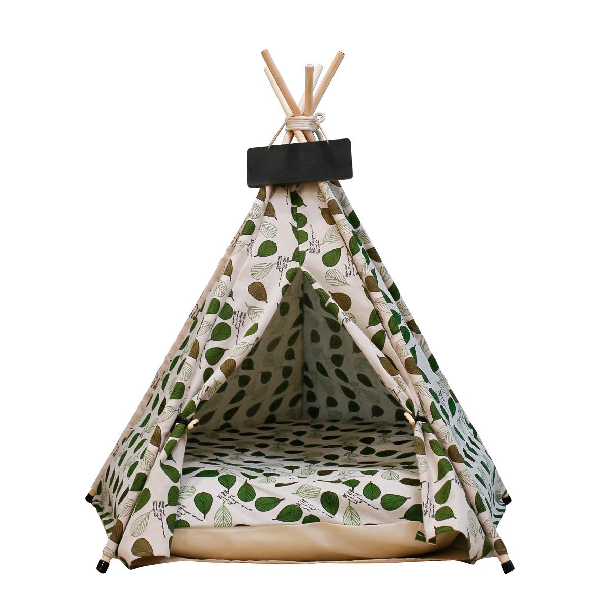 

Палатка для домашних животных, домик для собак в виде листьев лайма, льняная ткань, деревянная палатка для домашних животных, съемный моющийся коврик S (40 × 40 × 50cm)