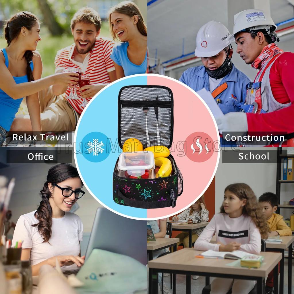 Colorful Neon Rainbow Bright Stars Insulated Lunch Bag Portable Reusable Waterproof Lunch Box Thermal Cooler Tote for Boys Girls