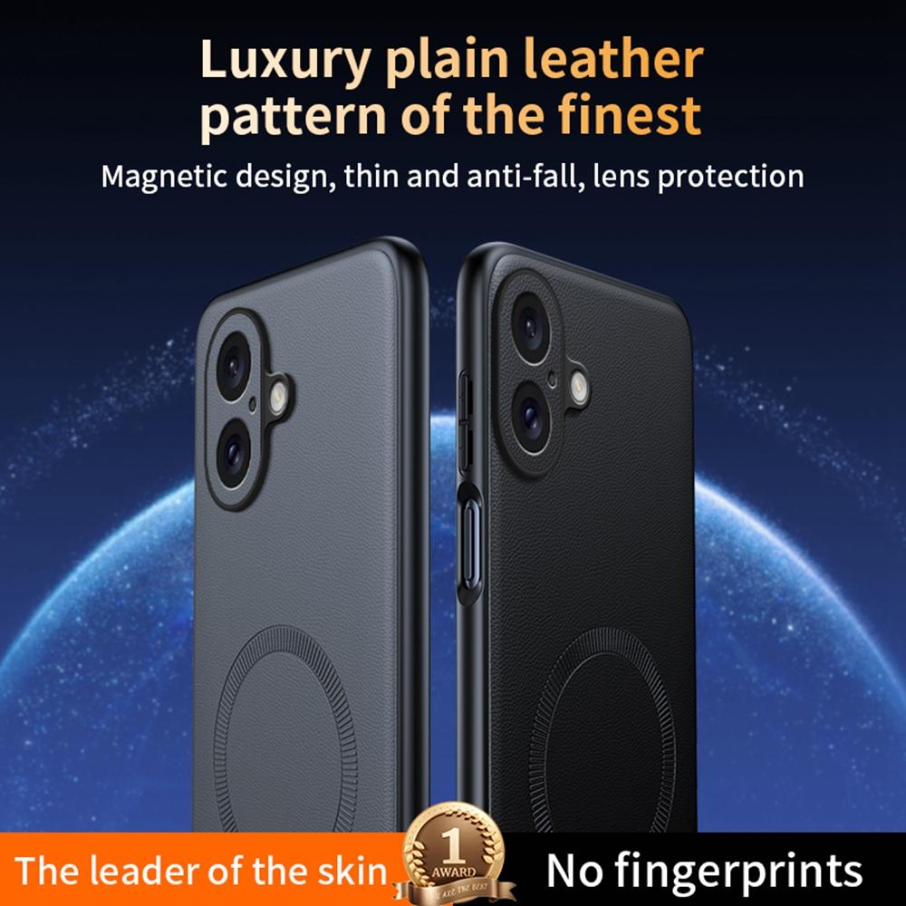 For iPhone 16 Case Compatible with MagSafe Leather Coated TPU+PC Phone Cover