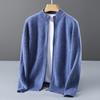 Cardigan Jacquard in 100% Lana Pura da Uomo, Collo Alto Business Casual, Chiusura con Zip, Top Versatile dalla Vestibilità Larga