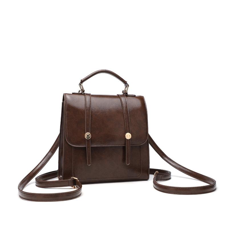American Retro Backpack British Style Leather Square Bag Commuter Student Brown Small Backpack School Bag Women's Backpack