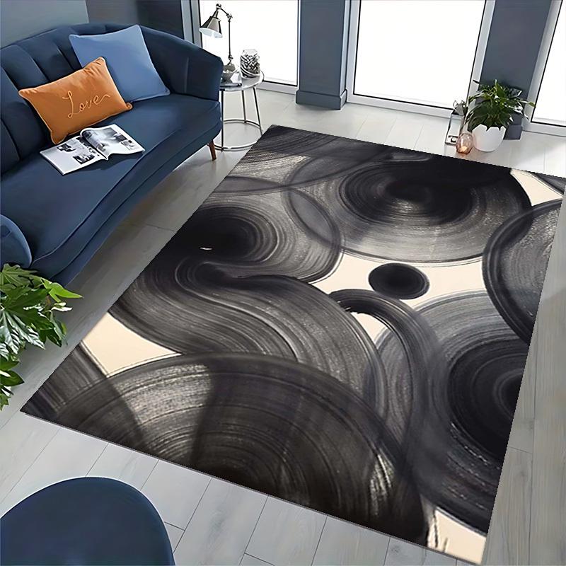 1pc Anime Cartoon Design Office Chair Mat - Black Swirls and Circles Pattern, Non-Slip Carpet for Home Decor, Suitable for Office, Living Room, Bedroo