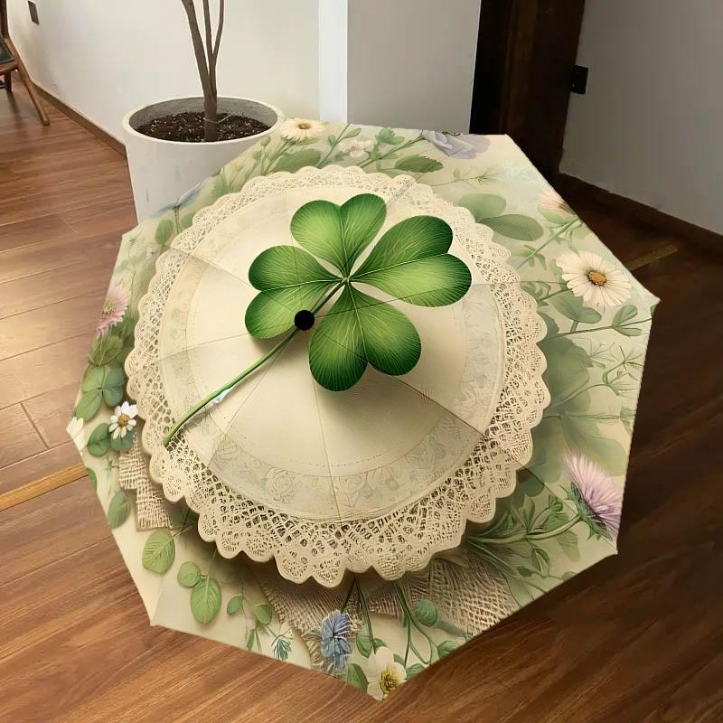 1PC Four-leaf clover, Floral arrangementAutomatic Open/Close Umbrella with Windproof, 8-Rib Sturdy Canopy, Durable Ribs, Fashionable Design1238A