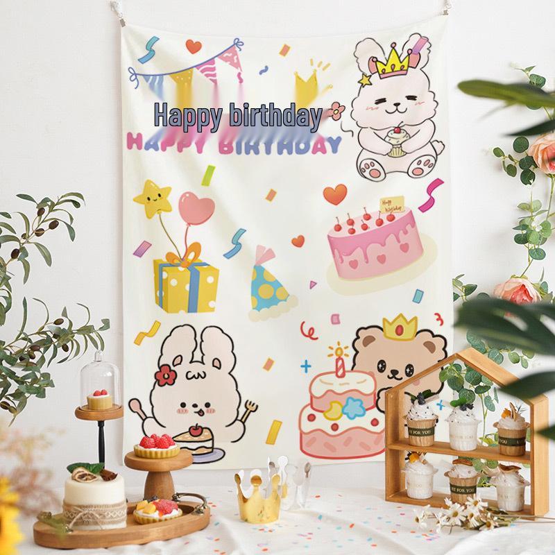Newins Birthday Cake Velvet Wall Hanging for Dorm or Bedroom