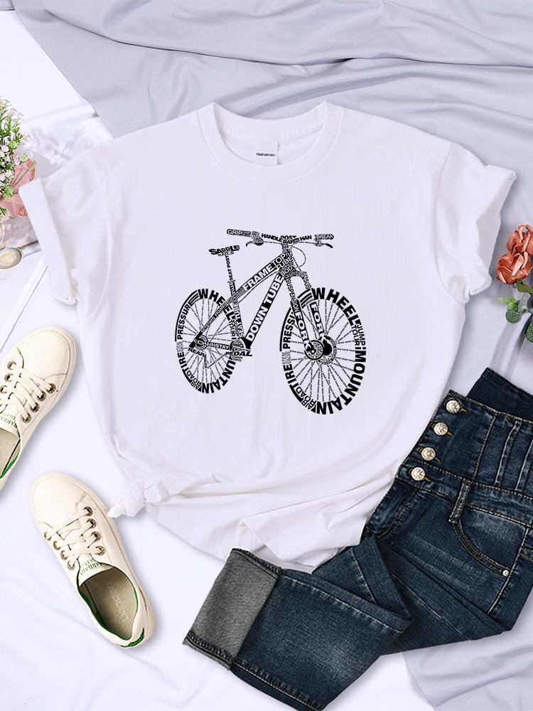Bicycle Made Of Letters T Shirts For Women Summer Breathable Casual Short Sleeve Fashion Street Hip Hop Tops Womans Tee Clothing